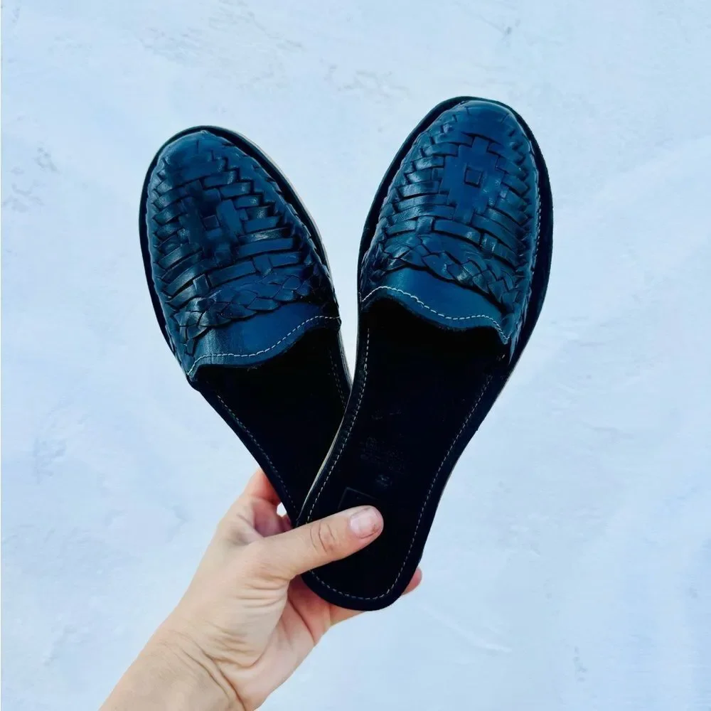 Handmade Black Huarache Slides - Picture 3 of 6